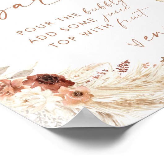 Boho Bruidsfeest Mimosa Bar Bord | Pampas Gras Poster (Hoek)