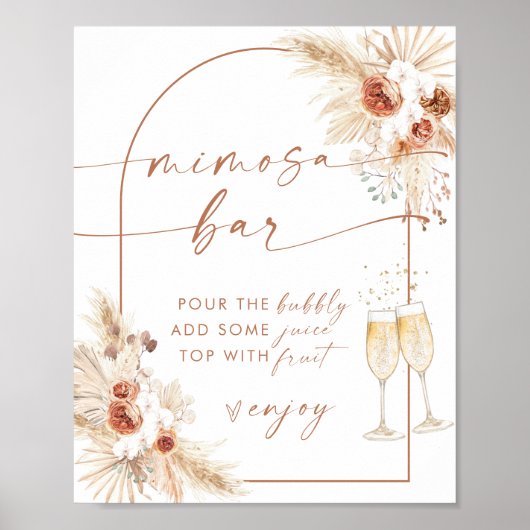 Boho Bruidsfeest Mimosa Bar Bord | Pampas Gras Poster (Voorkant)