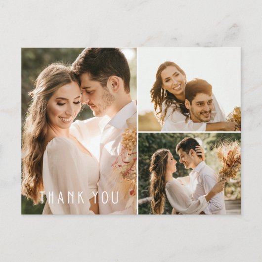 Boho bruiloft 3 foto collage dank u briefkaart (Voorkant)