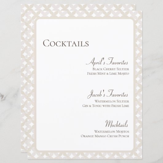 Boho Bruiloft  8.5x11 Cocktail Menu (Voorkant / Achterkant)