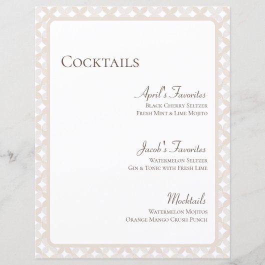 Boho Bruiloft 8.5x11 Cocktail Menu (Voorkant)
