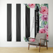 Boho bruiloft achtergrond. Roze bloemen achtergron Wandkleed (In Situ (horizontaal))