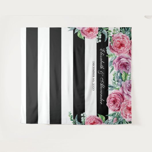 Boho bruiloft achtergrond. Roze bloemen achtergron Wandkleed (Voorkant (horizontaal))