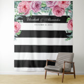 Boho bruiloft achtergrond. Roze bloemen achtergron Wandkleed (In situ)