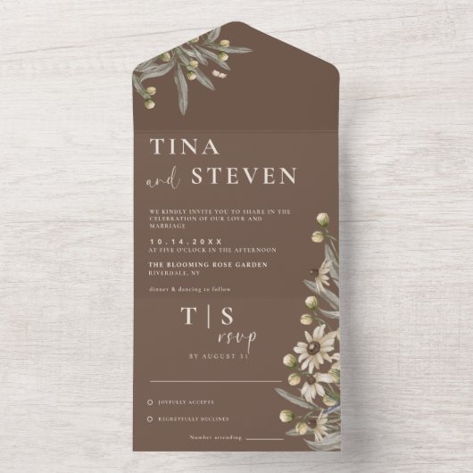 Boho Bruiloft Beige Botanisch All In One Uitnodiging (Binnen)