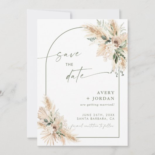 Boho Bruiloft Bewaar de Datum Uitnodigen | pampasg Kaart (Voorkant)