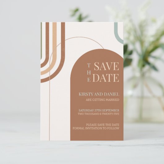 Boho bruiloft boog opslaan van de datum save the date (Staand voorkant)