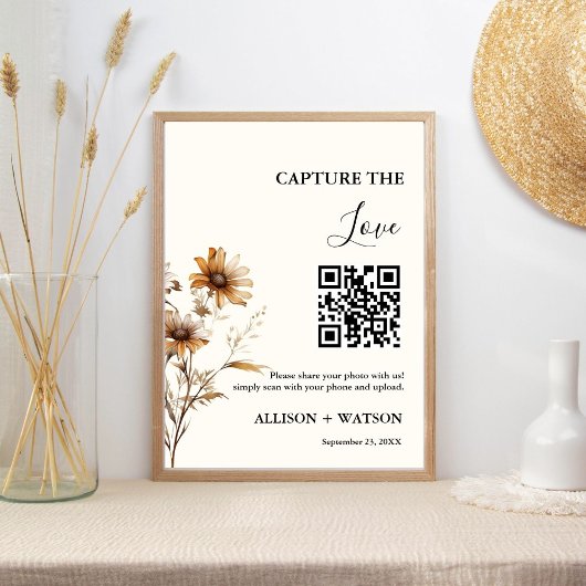 Boho bruiloft Capture liefde QR code bruiloft foto Poster