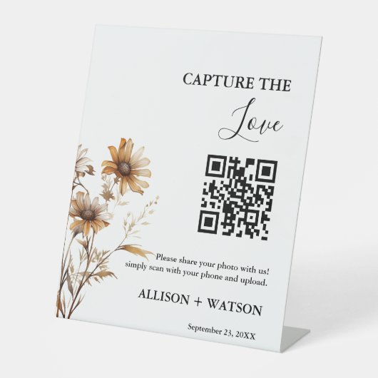Boho bruiloft Capture liefde QR code bruiloft foto Reclamebord Met Voetstuk (Voorkant)