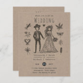 Boho bruiloft Cartoon bruid bruidegom handgetrokke (Voorkant / Achterkant)