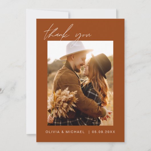 Boho bruiloft dank u foto minimalistisch kaart (Voorkant)