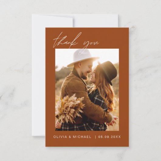 Boho bruiloft dank u foto minimalistisch kaart (Voorkant)