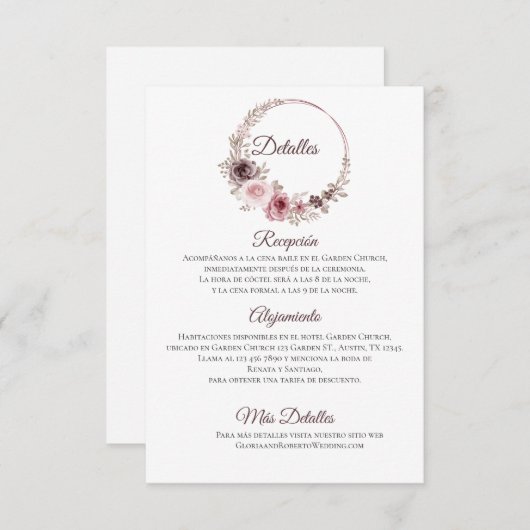 Boho Bruiloft Details Behuizing Kaart (Voorkant / Achterkant)