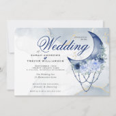 Boho Bruiloft Esoterische Marineblauwe Halve Maan Kaart (Voorkant)