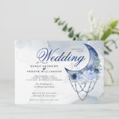 Boho Bruiloft Esoterische Marineblauwe Halve Maan Kaart (Staand voorkant)