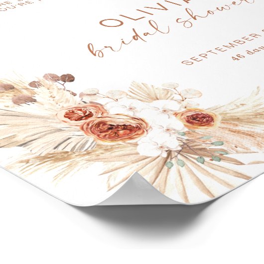 Boho Bruiloft Feest Welkomstbord | Pampas Gras Poster (Hoek)