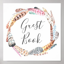 Boho bruiloft gastboek. Waterverf veer krans