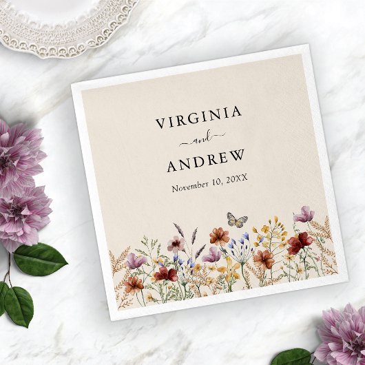 Boho bruiloft met bloemen servet