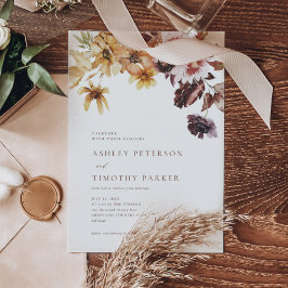 Boho-bruiloft met rustieke herfstbloemen kaart