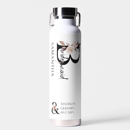 Boho Bruiloft Neutraal Bloemen Bridesmaid Waterfles (Voorkant)
