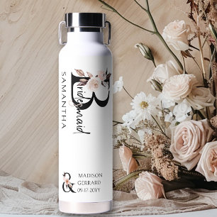 Boho Bruiloft Neutrale Bloem Letter Bruidsmeisje Waterfles