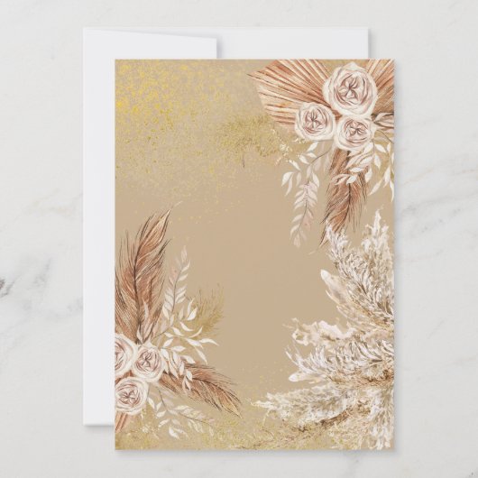 Boho Bruiloft Pampas Gras Bloemen Neutraal Kaart (Achterkant)