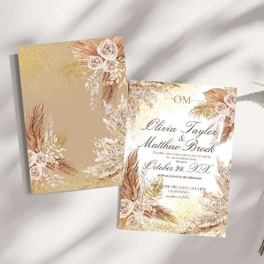 Boho Bruiloft Pampas Gras Bloemen Neutraal Kaart