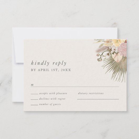 Boho Bruiloft Pampas Gras Orchidee Palm Protea RSVP Kaartje (Voorkant)