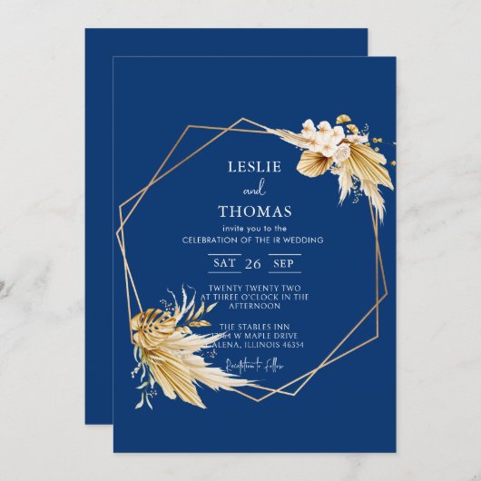 Boho bruiloft, pampas gras set, moderne bruiloft kaart (Voorkant / Achterkant)