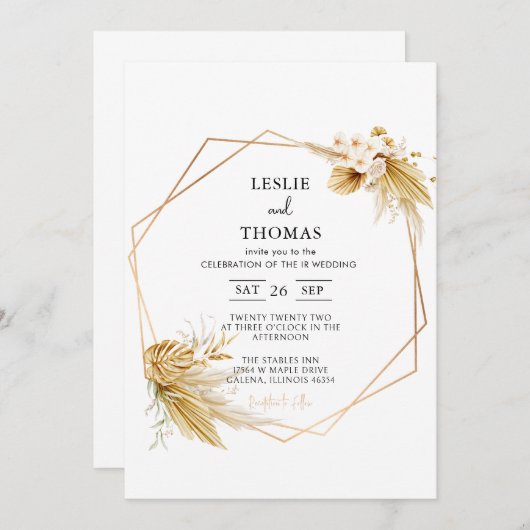 Boho bruiloft, pampas gras set, moderne bruiloft kaart (Voorkant / Achterkant)