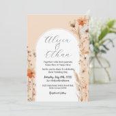 Boho bruiloft perzik bloemen kaart (Staand voorkant)