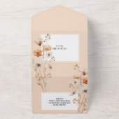 Boho bruiloft perzik bloemen uitnodigen & RSVP All In One Uitnodiging (Buitenkant)