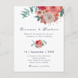 Boho bruiloft rode roos bloemenuitnodiging briefkaart