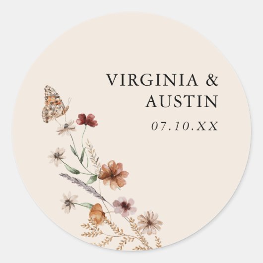 Boho Bruiloft Ronde Sticker (Voorkant)