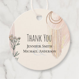 BOHO Bruiloft Stofblauw Perzik Droomvanger Bedankjes Labels