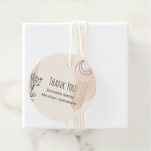 BOHO Bruiloft Stofblauw Perzik Droomvanger Bedankjes Labels (In situ)