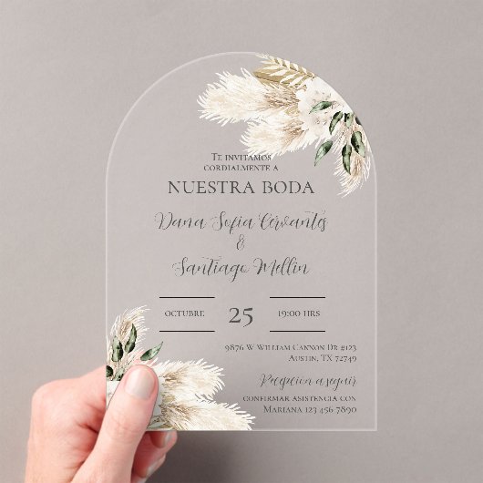 Boho bruiloft uitnodigen in het Spaans Acryl Uitnodigingen (Insitu (Draagbaar))