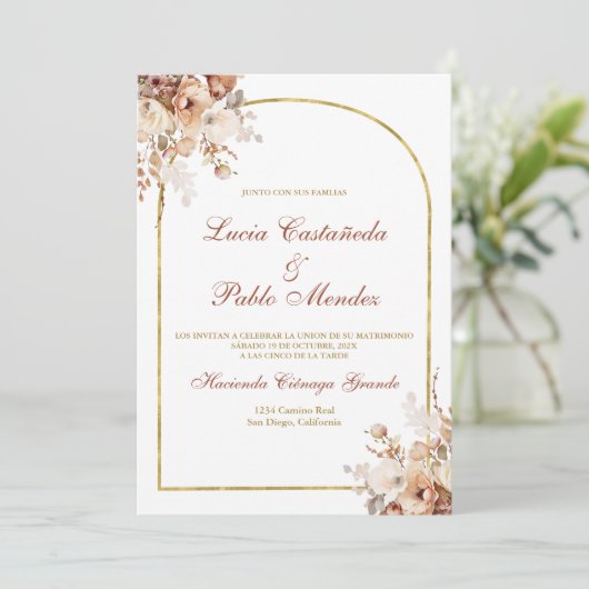 Boho bruiloft uitnodiging in het Spaans (Staand voorkant)