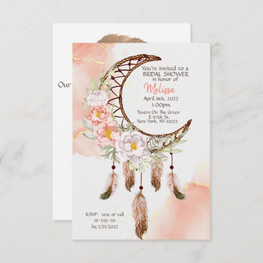 Boho bruiloft uitnodiging met dromenvanger (Voorkant / Achterkant)