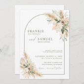 Boho bruiloft uitnodiging | Pampasgras groen (Voorkant / Achterkant)