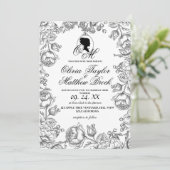 Boho-bruiloft wit en zwart script kasteel bruiloft kaart (Staand voorkant)