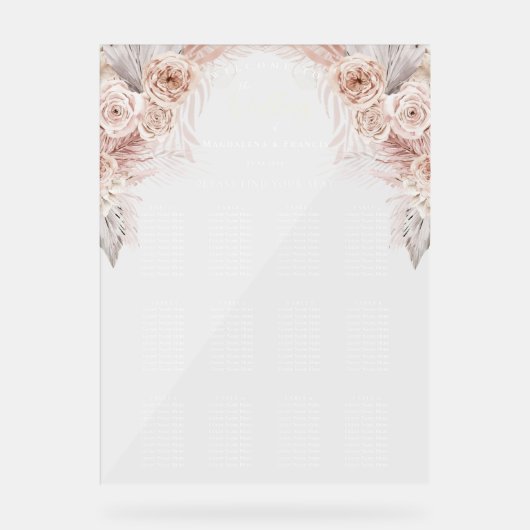 Boho bruiloft-zitje acryl bord (Voorkant)