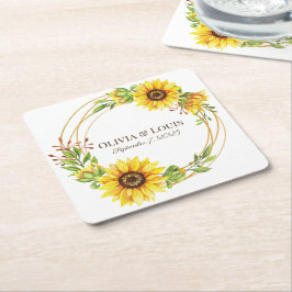 boho bruiloft zonnebloemen romantisch kartonnen onderzetters