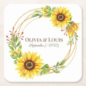  boho bruiloft zonnebloemen romantisch kartonnen onderzetters (Voorkant)