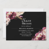 Boho Bruiloft Zwart Bloemen Save The Date Uitnodig Kaart (Voorkant)