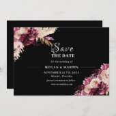 Boho Bruiloft Zwart Bloemen Save The Date Uitnodig Kaart (Voorkant / Achterkant)