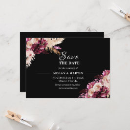 Boho Bruiloft Zwart Bloemen Save The Date Uitnodig Kaart