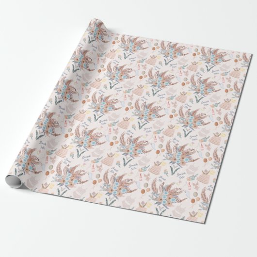 Boho Bruilofts Bruiloftspatroon Cadeaupapier (Uitgerold)