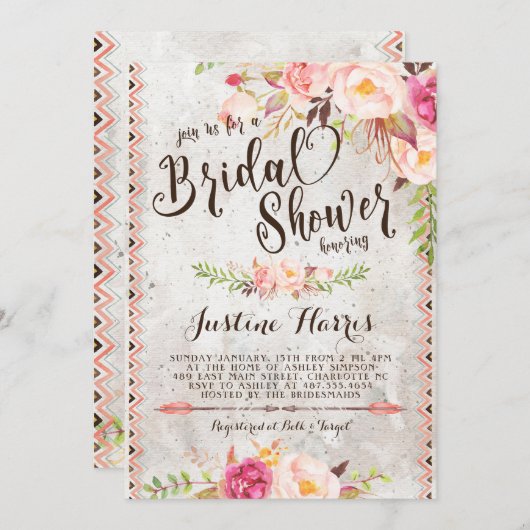 Boho Bruilofts Uitnodiging (Voorkant / Achterkant)