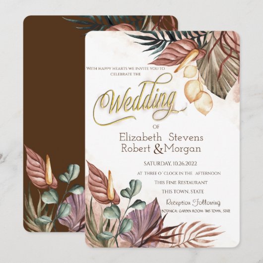 Boho Bruiloftsbloemen Kaart (Voorkant / Achterkant)